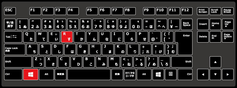 キーボードの『Windowsキー』を押した状態で、『R』を押す。