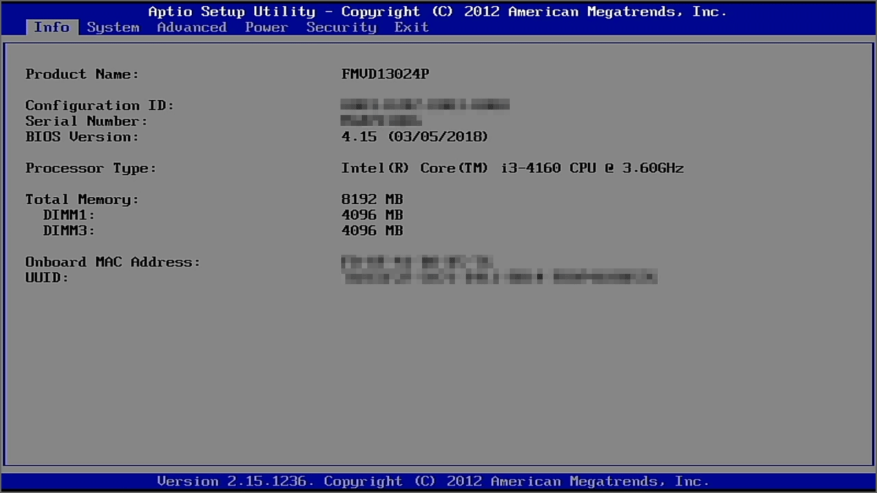 相当古いPCのBiosセットアップメニュー画面